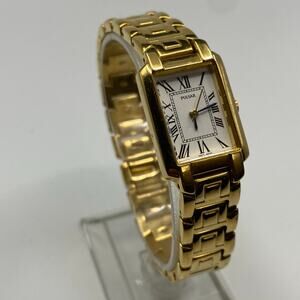 Ladies Pulsar Gold Tone Square Dial Stainless Steel Watch Working New Battery